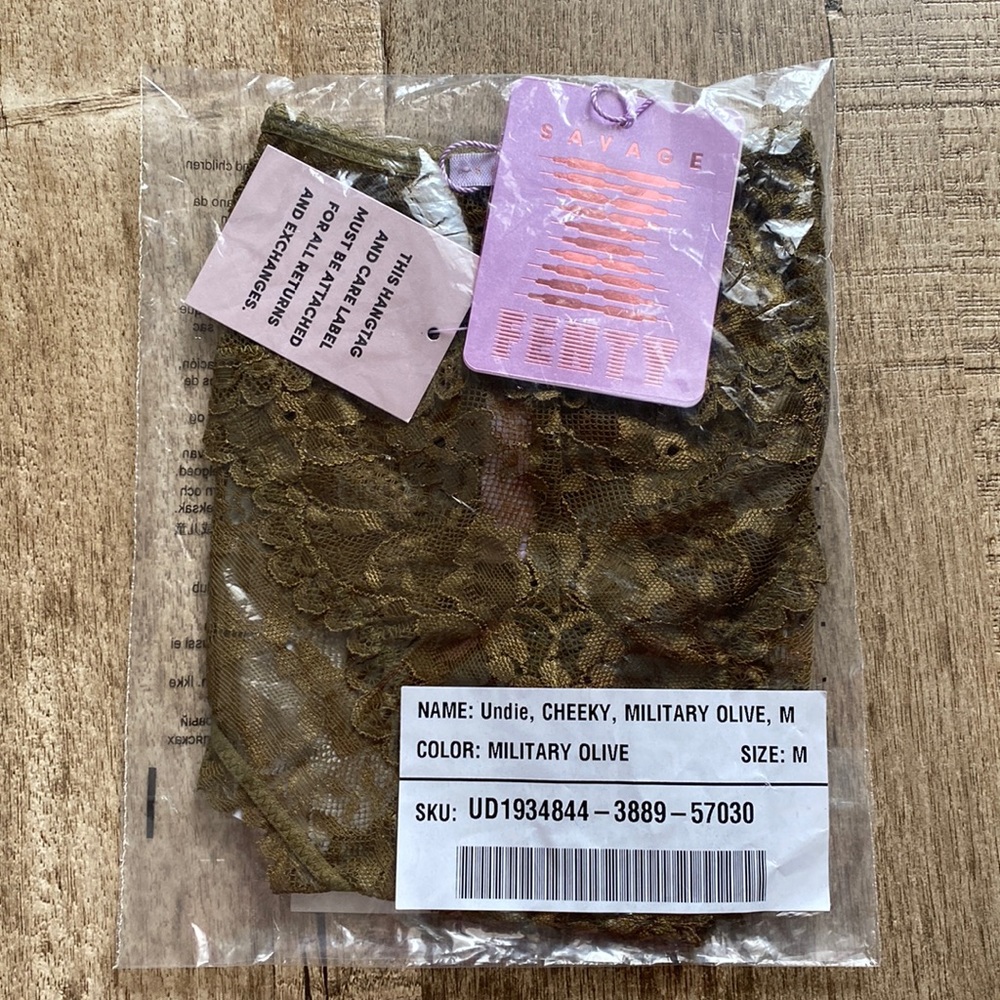 NWT! Savage x Fenty Cheeky Panty - Floral Lace in Military Olive